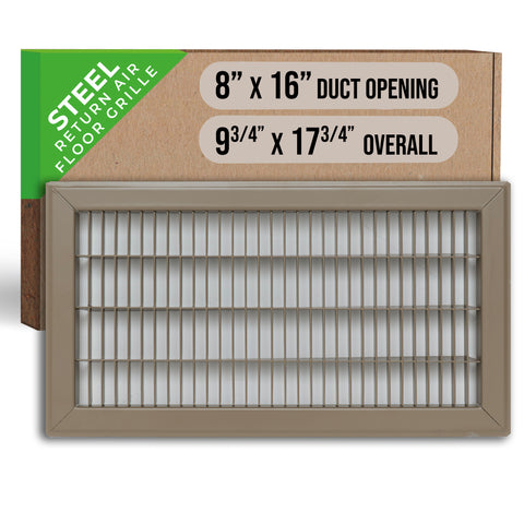 8"x16" Heavy Duty Return Air Floor Grille | Walkable Brown | Out. Dim.: 9-3/4"W X 17-3/4"H