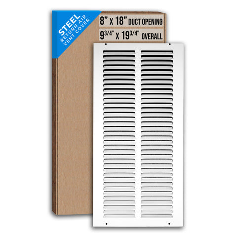 8" X 18" Duct Opening | Steel Return Air Grille for Sidewall and Ceiling | Outer Dimensions: 9.75"W X 19.75"H