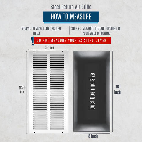 8" X 18" Duct Opening | Steel Return Air Grille for Sidewall and Ceiling | Outer Dimensions: 9.75"W X 19.75"H