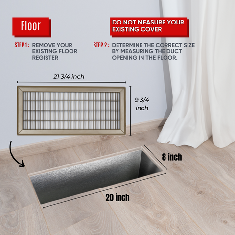 8"W x 20"H [Duct Opening] Return Air Floor Grille | Vent Cover Grill for Floor - Brown | Outer Dimensions: 9.75"W X 21.75"H