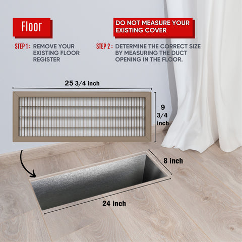 8"x24" Heavy Duty Return Air Floor Grille | Walkable Brown | Out. Dim.: 9-3/4"W X 25-3/4"H