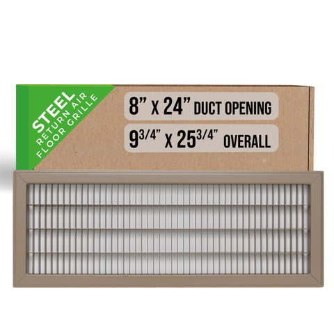 8"x24" Heavy Duty Return Air Floor Grille | Walkable Brown | Out. Dim.: 9-3/4"W X 25-3/4"H
