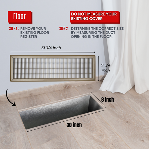 8"W x 30"H [Duct Opening] Return Air Floor Grille | Vent Cover Grill for Floor - Brown | Outer Dimensions: 9.75"W X 31.75"H