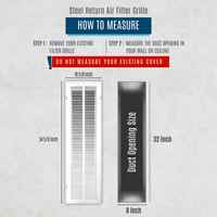 8" X 32" Duct Opening | Steel Return Air Filter Grille for Sidewall and Ceiling | Outer Dimensions: 10 5/8"W x 34 5/8"H