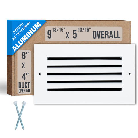 8"x4" Premium Aluminum Return Air Grille – Rust-Free HVAC Vent Cover for Wall & Ceiling | White | Out. Dim.: 9-13/16"W X 5-13/16"H