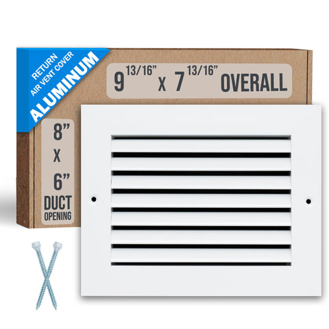 8"x6" Premium Aluminum Return Air Grille – Rust-Free HVAC Vent Cover for Wall & Ceiling | White | Out. Dim.: 9-13/16"W X 5-13/16"H