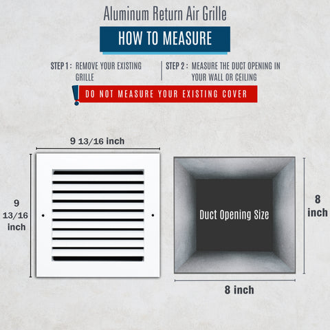 Fits 8x8 Duct Opening | Aluminum Return Air Grille by Handua | Vent Cover Grill for Sidewall and Ceiling | Rust Free | Durable Powder Coating | HVAC Cold Air Intake Grille | White