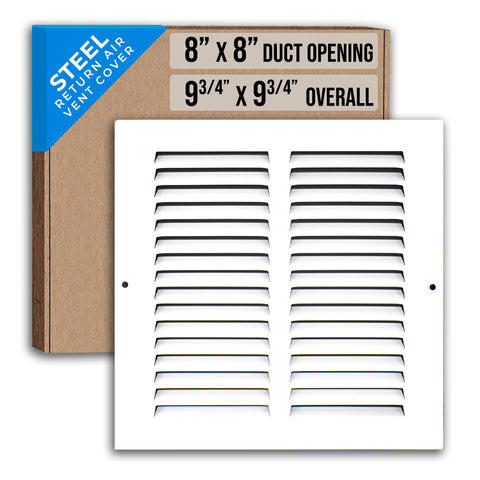 8" X 8" Duct Opening | Steel Return Air Grille for Sidewall and Ceiling | Outer Dimensions: 9.75"W X 9.75"H