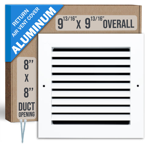 8"x8" Premium Aluminum Return Air Grille – Rust-Free HVAC Vent Cover for Wall & Ceiling | White | Out. Dim.: 9-13/16"W X 9-13/16"H
