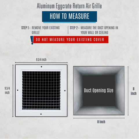 8" x 8" [Duct Opening] Aluminum Return Air Grille | Rust Proof Eggcrate Vent Cover Grill for Sidewall and Ceiling, White | Outer Dimensions: 9.75" X 9.75"
