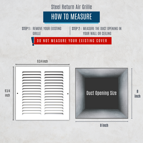 8" X 8" Duct Opening | Steel Return Air Grille for Sidewall and Ceiling | Outer Dimensions: 9.75"W X 9.75"H