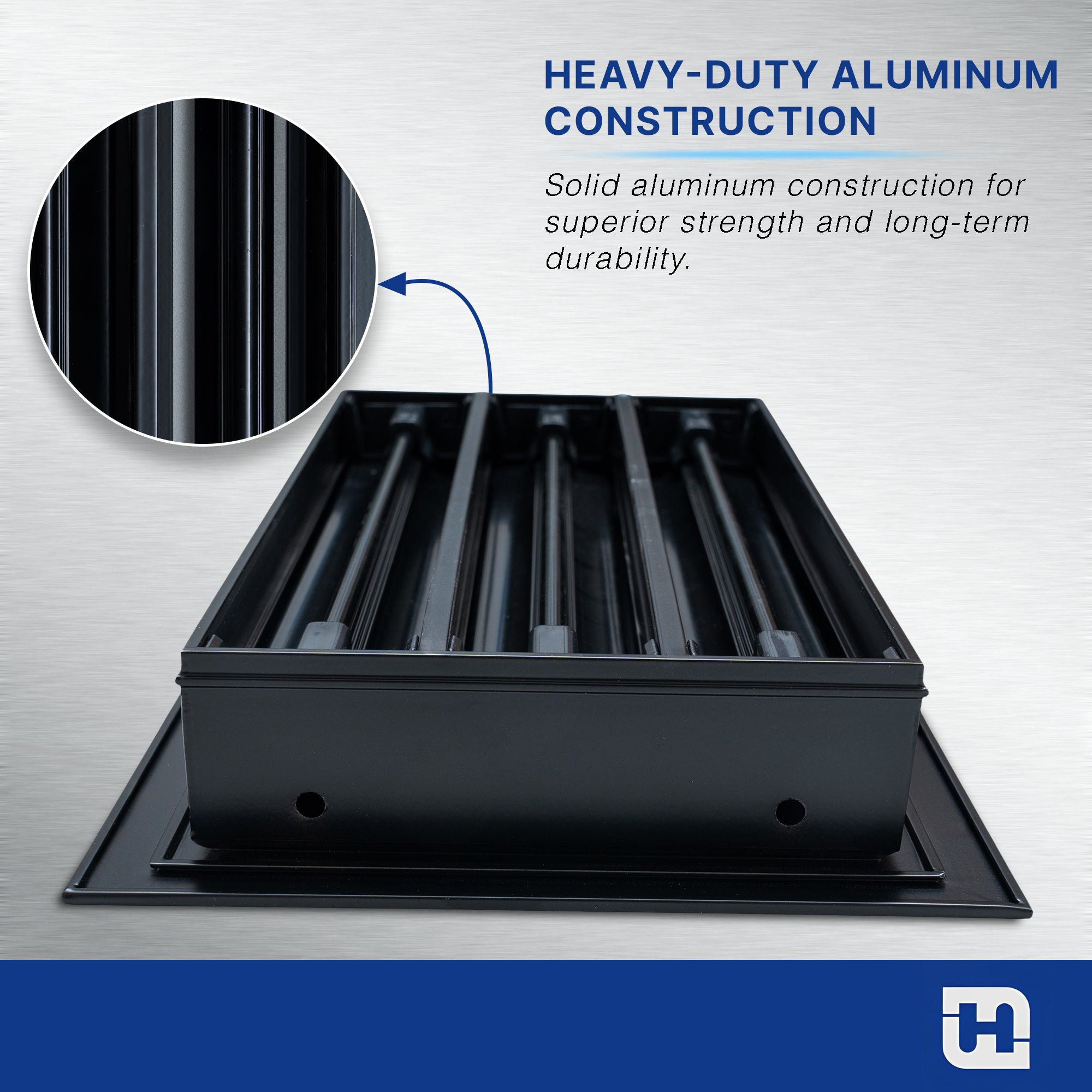 8 x 4-inch Black Aluminum linear slot diffuser, rear view