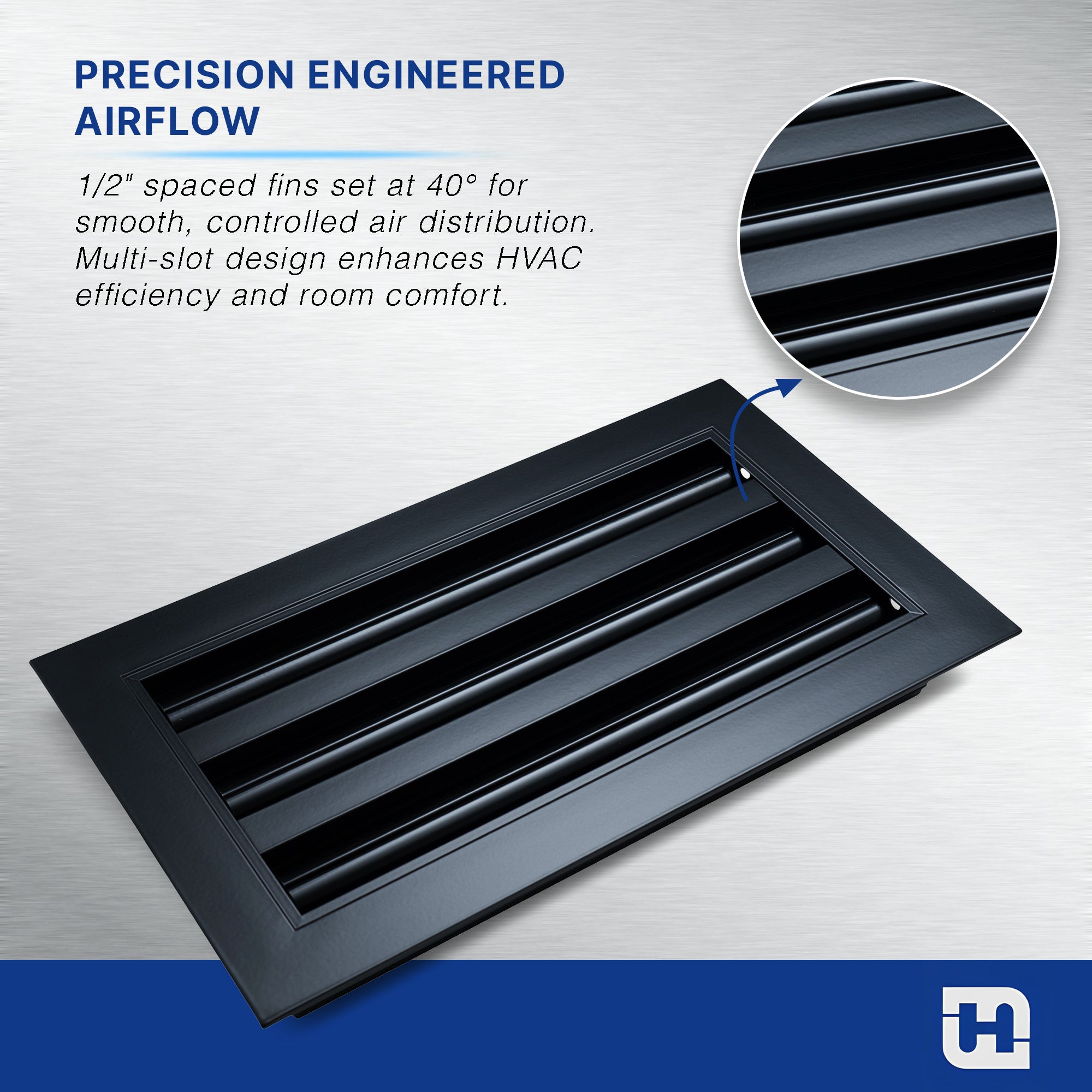 8 x 4-inch Black Aluminum linear slot diffuser, angled view 2