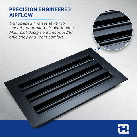 8 x 4-inch Black Aluminum linear slot diffuser, angled view 2