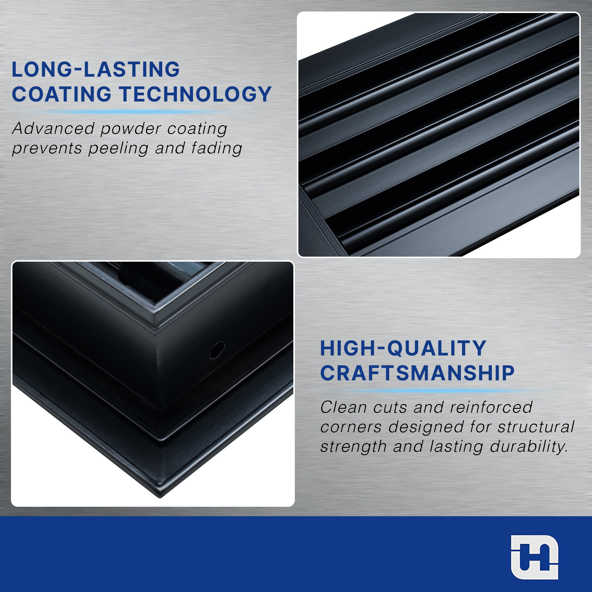 8 x 4-inch Black Aluminum linear slot diffuser, frame corner detail