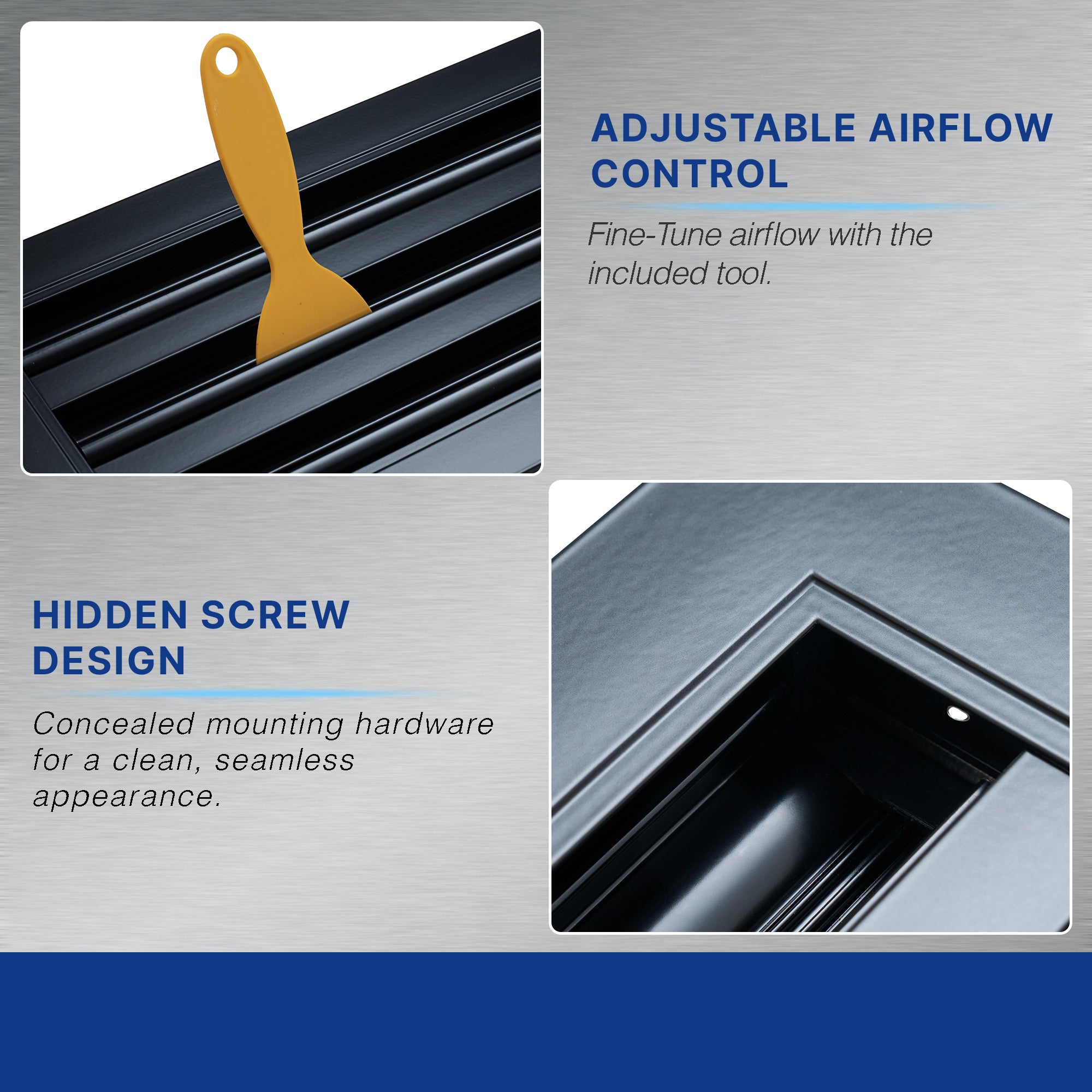 8 x 4-inch Black Aluminum linear slot diffuser, damper mechanism detail