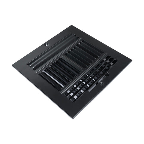 Fits 8x8 Duct Opening 4 Way Steel Air Supply Diffuser | Register Vent Cover Grille for Sidewall and Ceiling | Black | Outer Dimensions: 9.75" X 9.75"