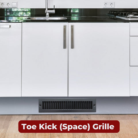 Fits 2x12 Duct Opening | Toe Kick Vent Cover | Cabinet Toe Kick Space Register Grille | HVAC Toe Space Vent Cover | Outer Dimensions: 3 3/8" X 13 3/8" | Black