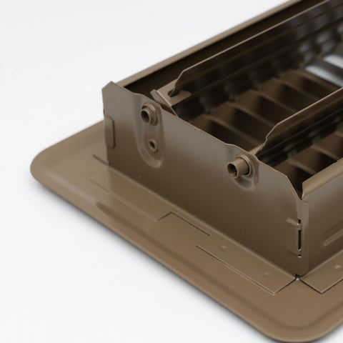 4"x8" Heavy Duty Steel Floor Register, Louvered Air Vent with Adjustable Damper | Brown | Out. Dim.: 5-1/2"W X 9-3/4"H