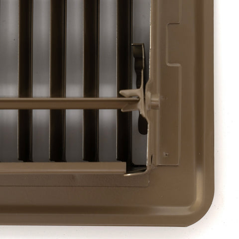 4"x10" Heavy Duty Steel Floor Register, Louvered Air Vent with Adjustable Damper | Brown | Out. Dim.: 11-1/2"W X 5-3/4"H