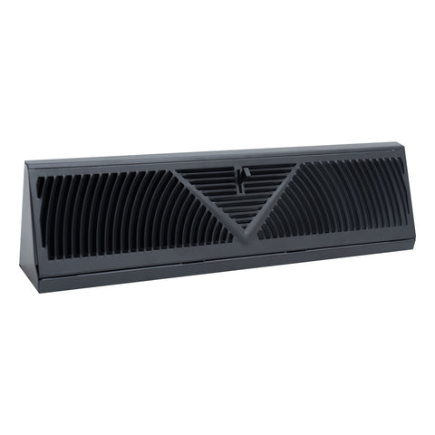 18" Black Steel Corner Baseboard Register, Round Airflow Adjustable Vent Cover