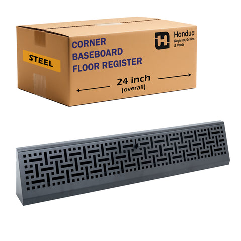 24" Corner Baseboard Register | Decorative Design | Black