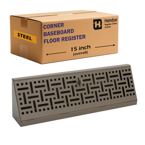 15" Corner Baseboard Register | Decorative Design | Brown