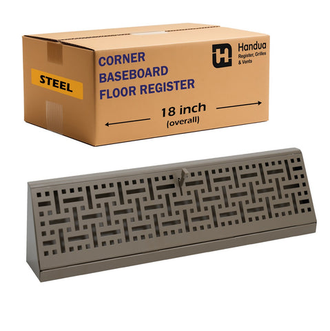 18" Corner Baseboard Register | Decorative Design | Brown