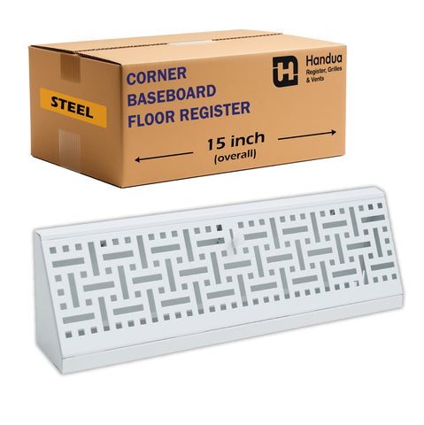 15" Corner Baseboard Register | Decorative Design | White