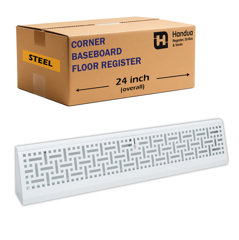 24" Corner Baseboard Register | Decorative Design | White