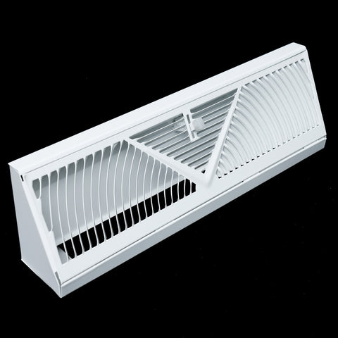 15" White Steel Corner Baseboard Register, Round Airflow Adjustable Vent Cover