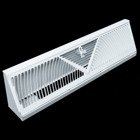 18" White Steel Corner Baseboard Register, Round Airflow Adjustable Vent Cover