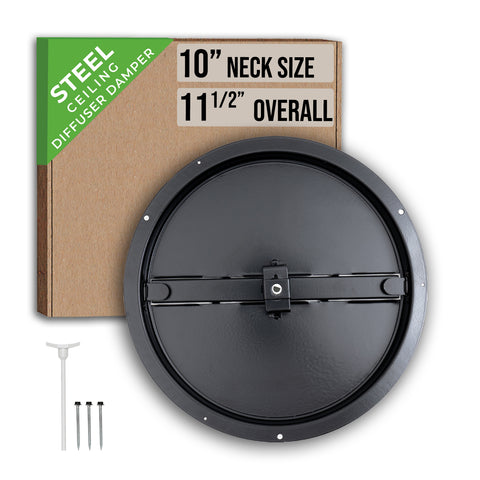 10" [Neck Size] Steel Butterfly Damper for Round Ceiling Air Supply Diffuser - Black | Outer Diameter: 11-1/2"
