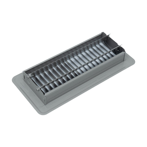 4"x10" Heavy Duty Steel Floor Register, Louvered Air Vent with Adjustable Damper | Gray | Out. Dim.: 5-3/4"W X 11-3/4"H