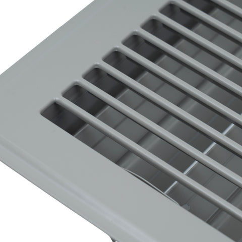 4"x10" Heavy Duty Steel Floor Register, Louvered Air Vent with Adjustable Damper | Gray | Out. Dim.: 5-3/4"W X 11-3/4"H