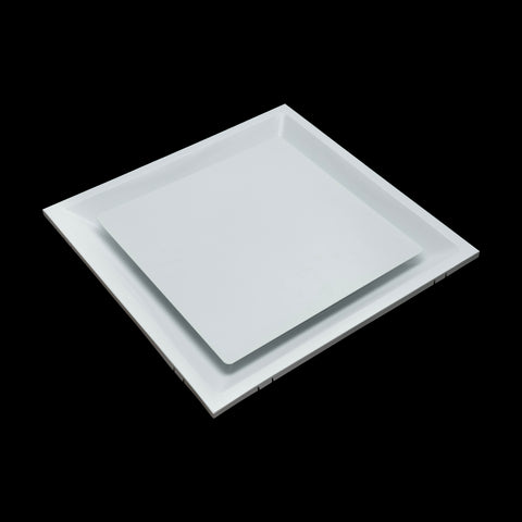 24 x 24-inch White Steel T-bar plaque diffuser, angled view 2