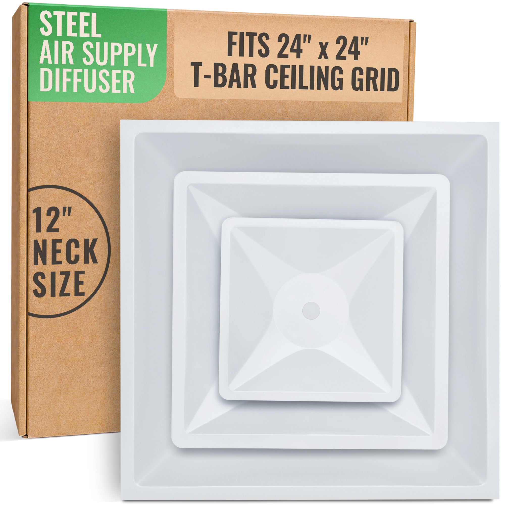24 x 24-inch White Steel T-bar cone diffuser, packaging