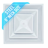 Fits 24"x24" White Steel T-Bar Drop Ceiling Diffuser, 2x2 Lay-In 2-Cone, 6" Round Neck