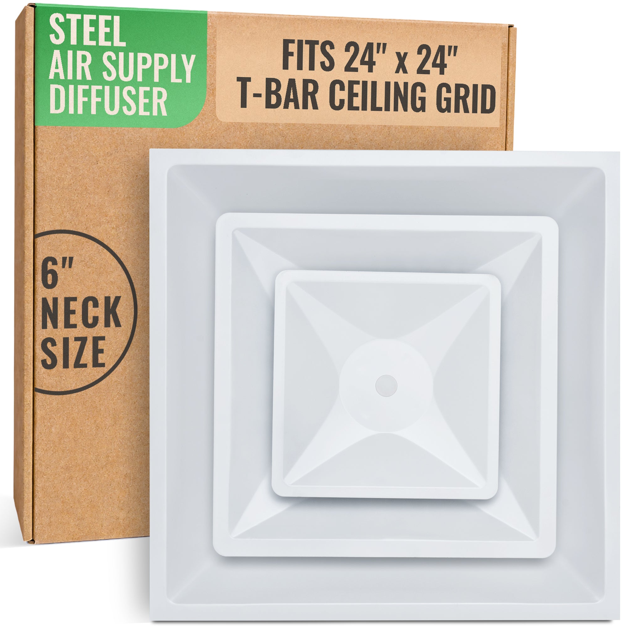 24 x 24-inch White Steel T-bar cone diffuser, packaging