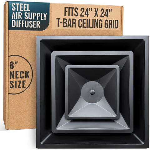 24 x 24-inch Black Steel T-bar cone diffuser, packaging
