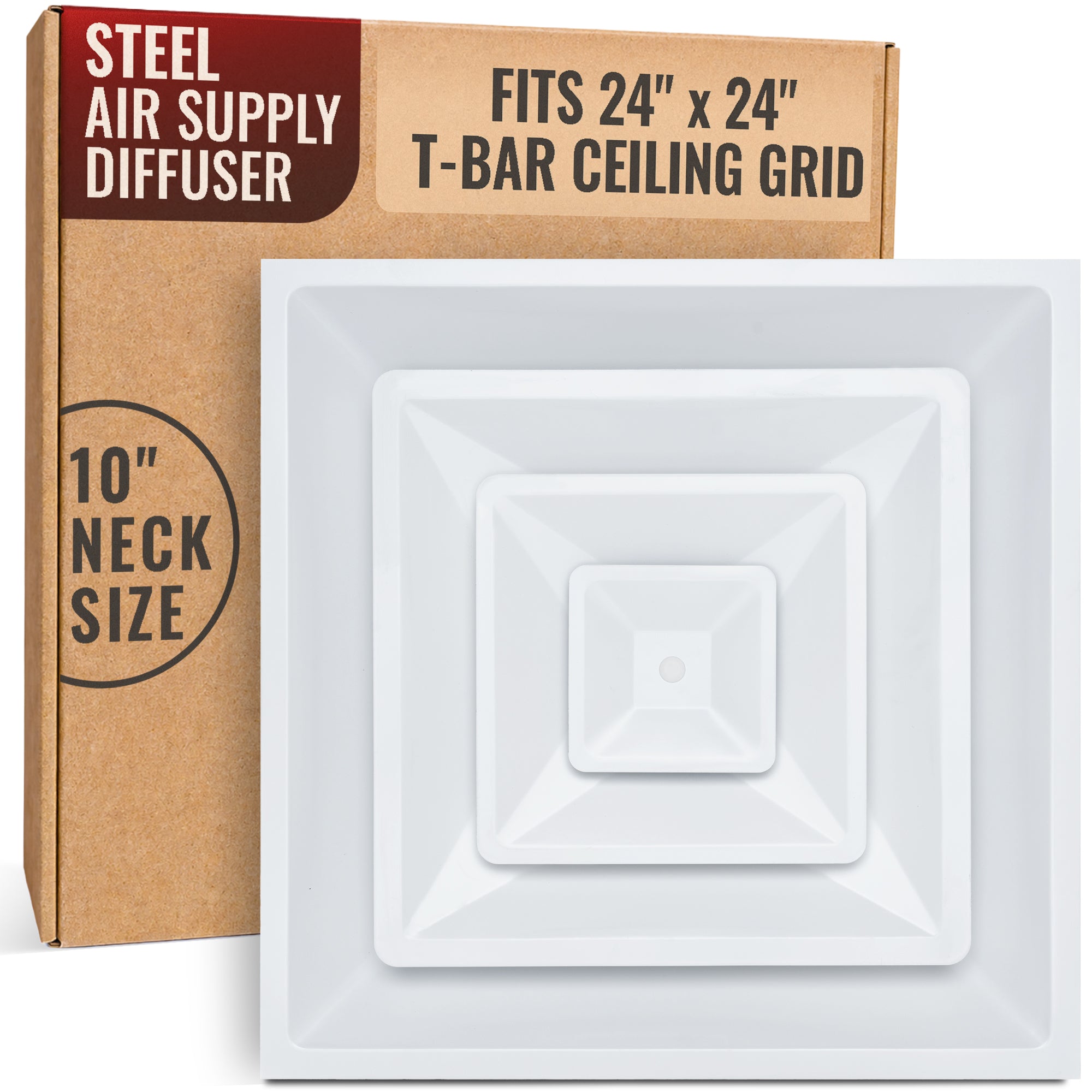 24 x 24-inch White Steel T-bar cone diffuser, packaging