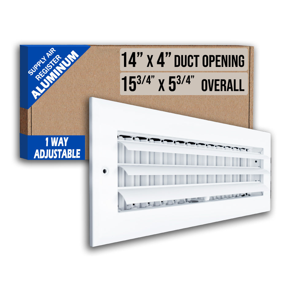 14 x 4-inch White Aluminum adjustable curved blade supply register, packaging