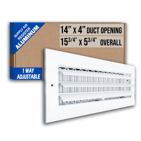 14 x 4-inch White Aluminum adjustable curved blade supply register, packaging