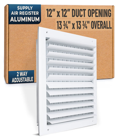 12 x 12-inch White Aluminum adjustable curved blade supply register, packaging