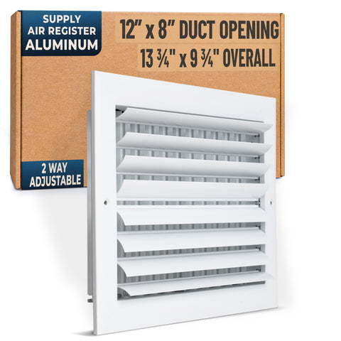 12 x 8-inch White Aluminum adjustable curved blade supply register, packaging