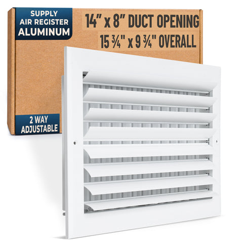 14 x 8-inch White Aluminum adjustable curved blade supply register, packaging