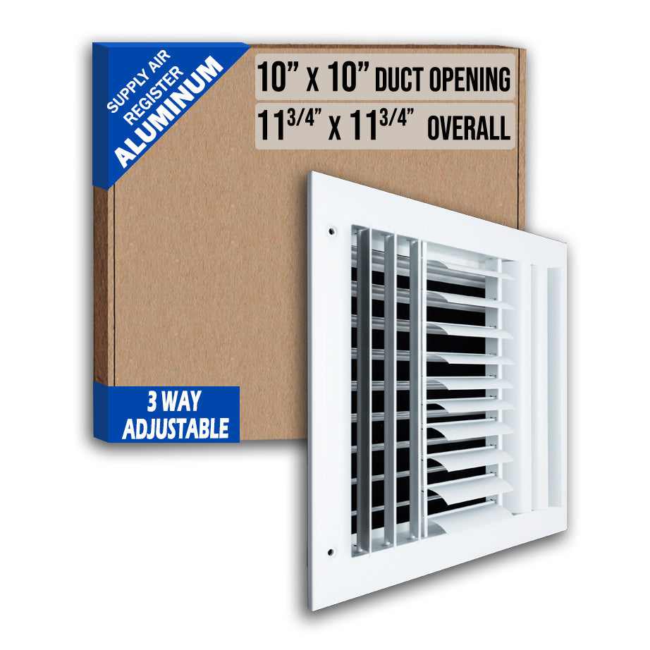 10 x 10-inch White Aluminum adjustable curved blade supply register, packaging