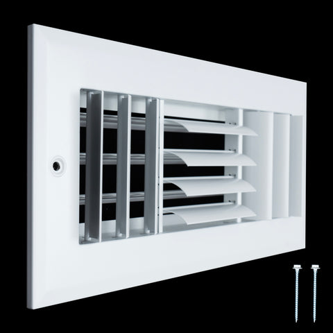 10"W x 4"H [Duct Opening] Aluminum 3-WAY Adjustable Air Supply Grille | Register Vent Cover Grill for Sidewall and Ceiling | White | Outer Dimensions: 11.75"W x 5.75"H