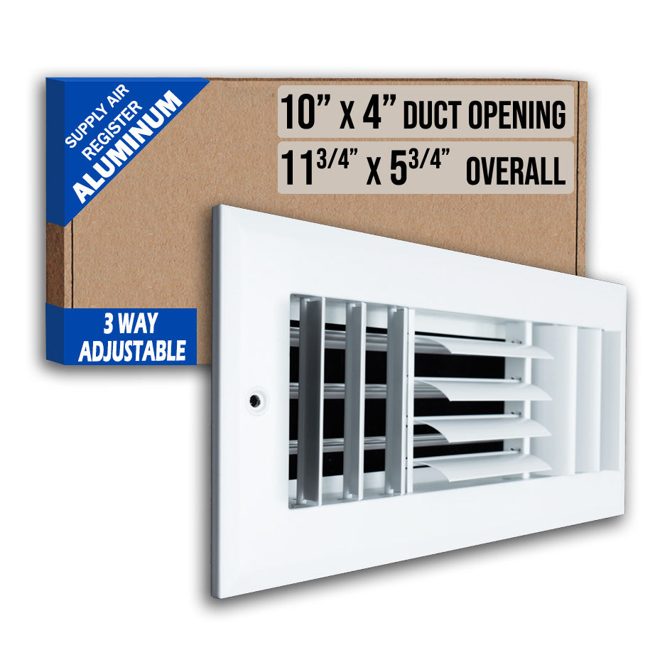 10 x 4-inch White Aluminum adjustable curved blade supply register, packaging