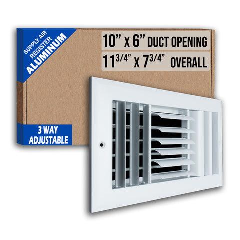 10 x 6-inch White Aluminum adjustable curved blade supply register, packaging